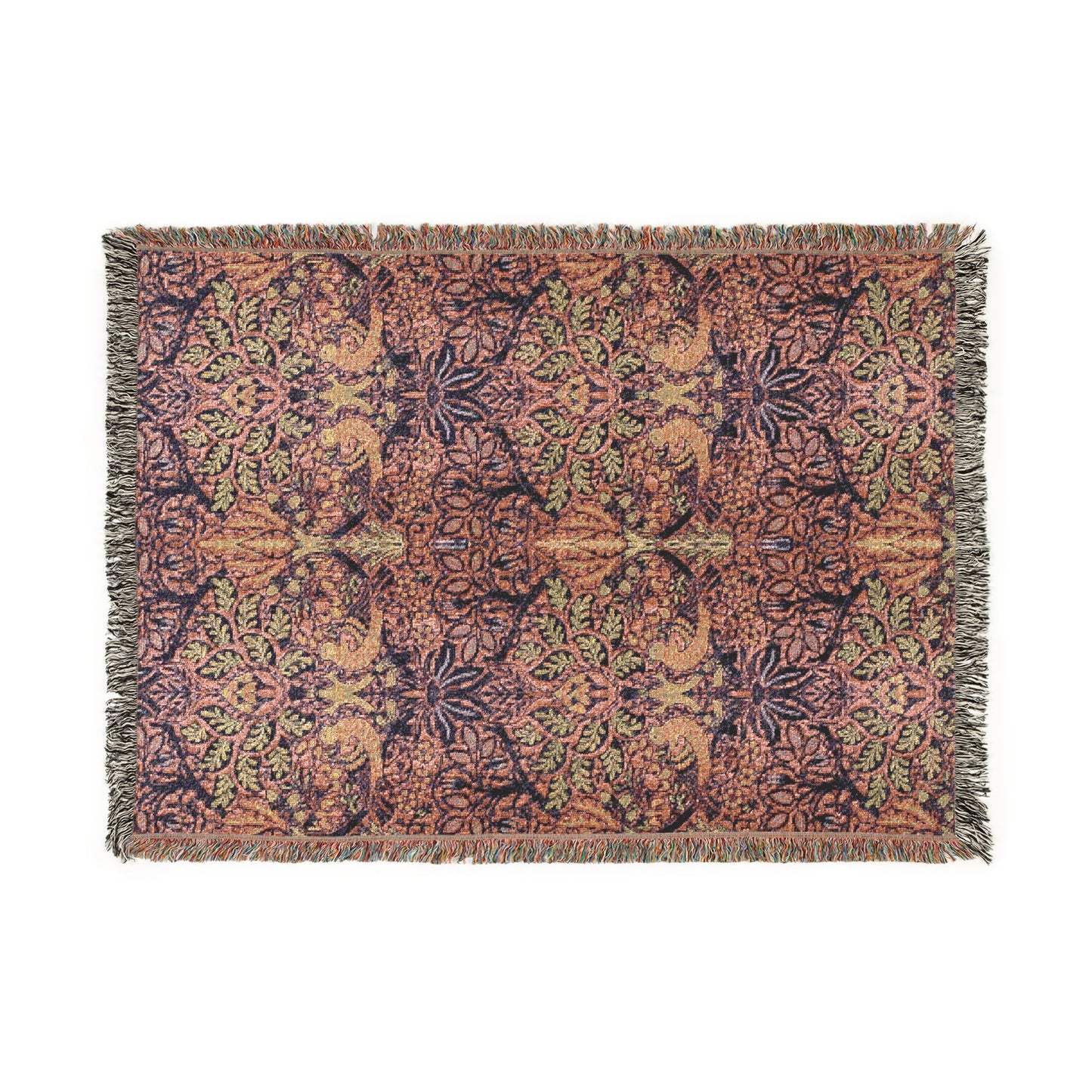 Decorative throw blanket with floral pattern on a white background