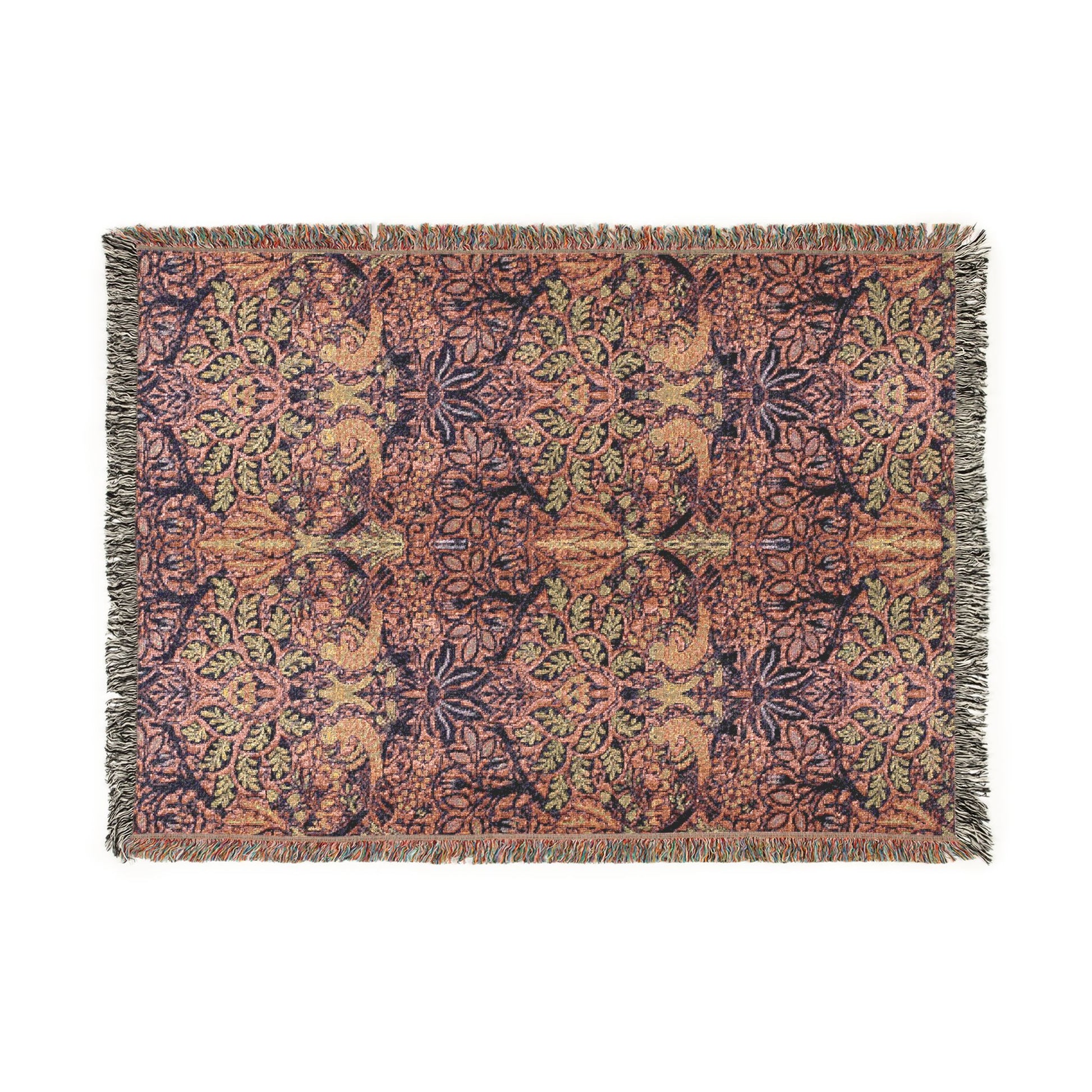 Decorative throw blanket with floral pattern on a white background