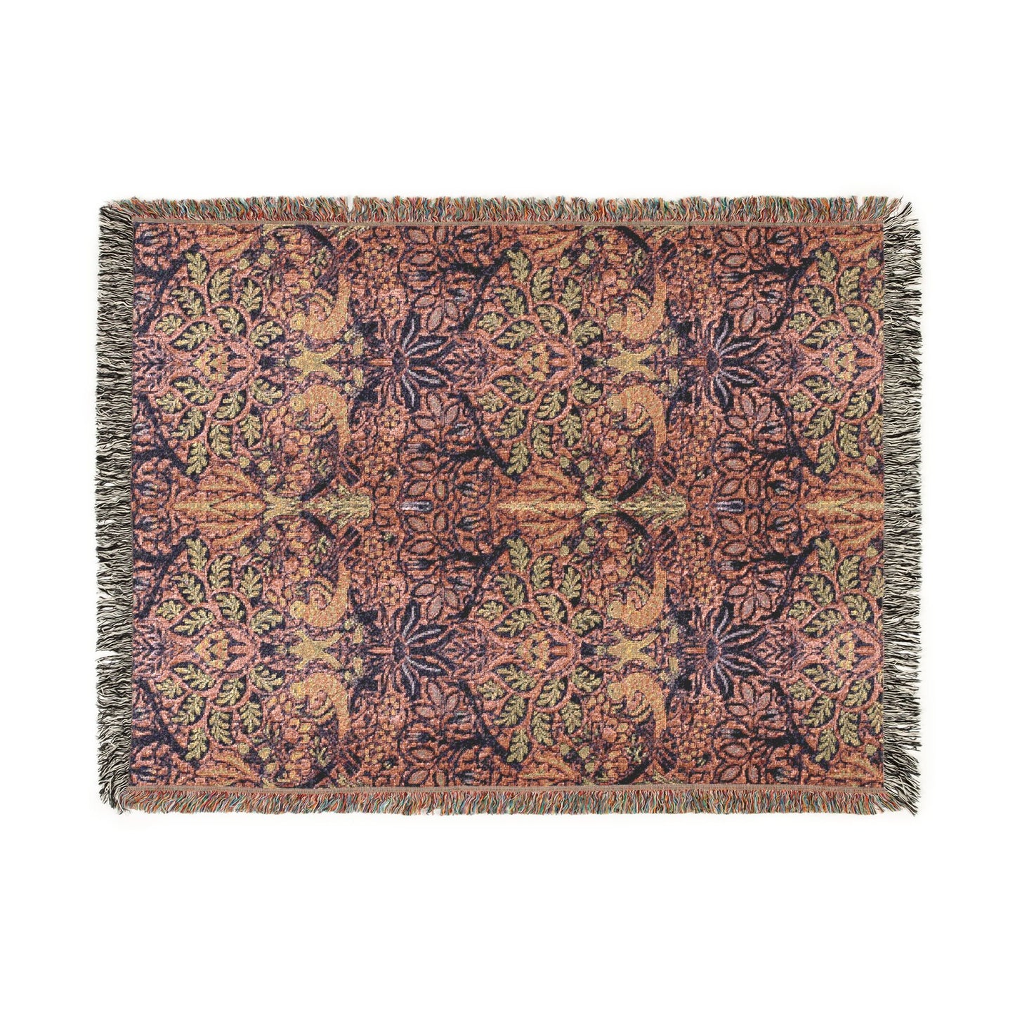 Woven Cotton Blanket inspired by William Morris - Dove and Rose Collection