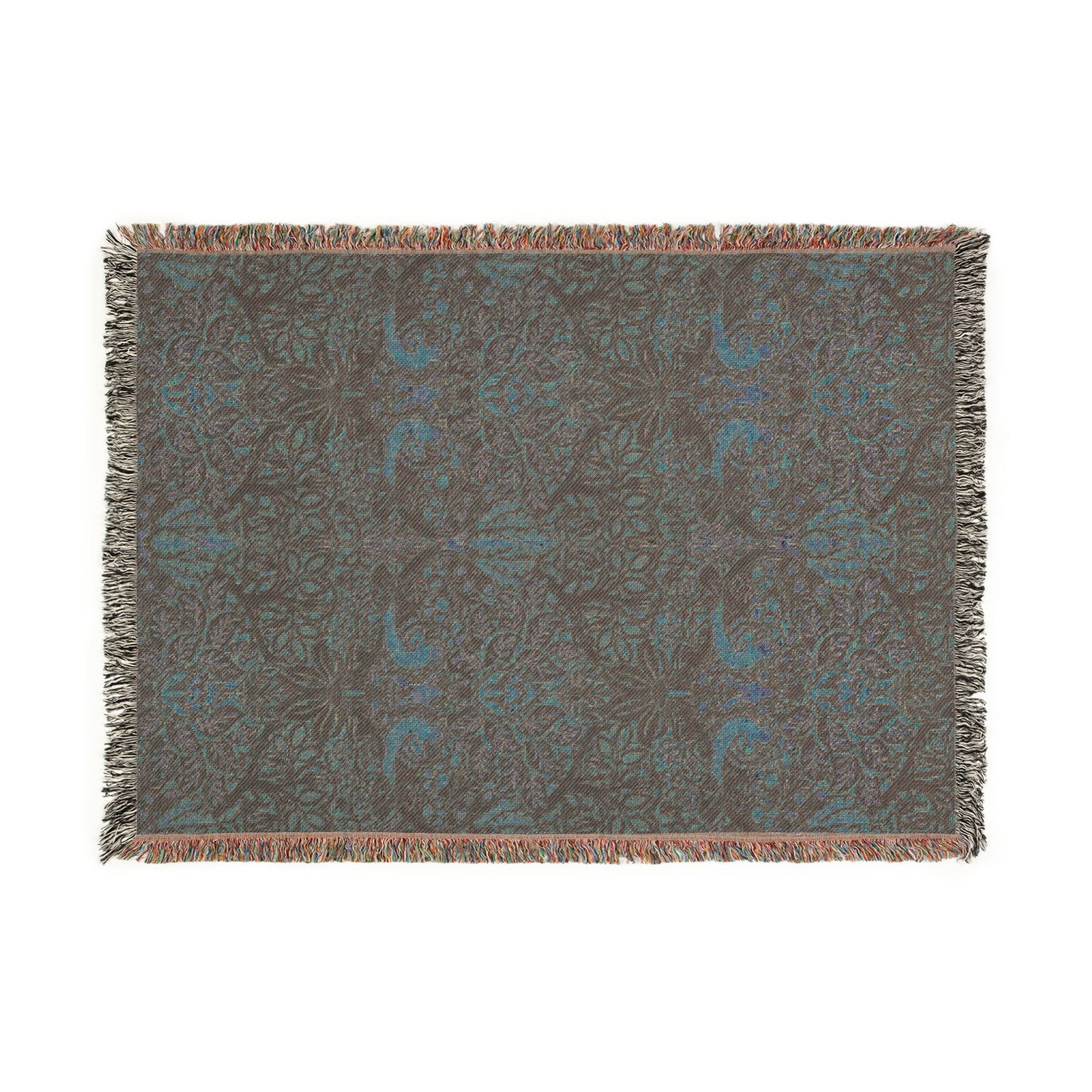 Floral patterned throw blanket on a white background