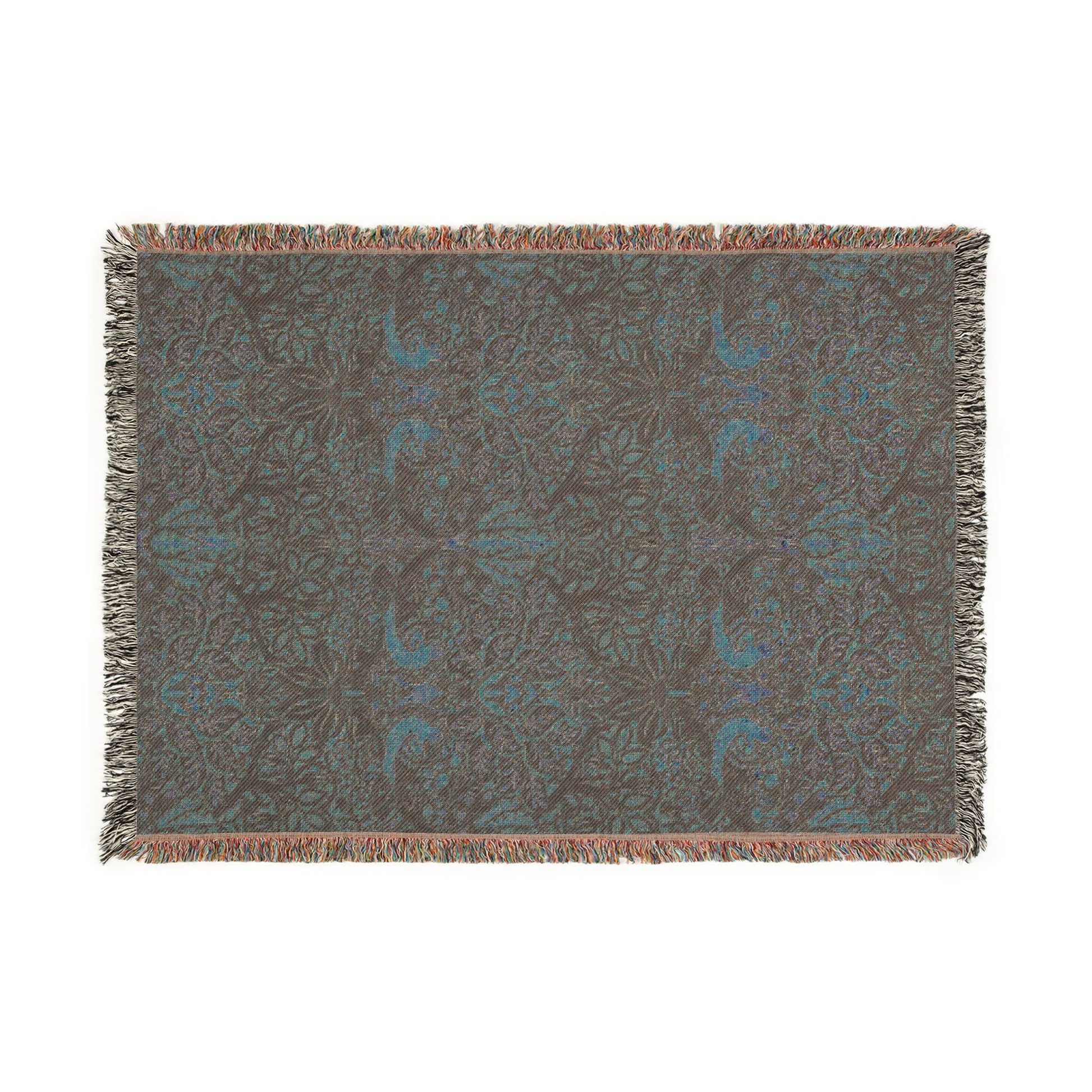 Floral patterned throw blanket on a white background