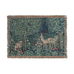Woven tapestry with deer and nature design on a white background