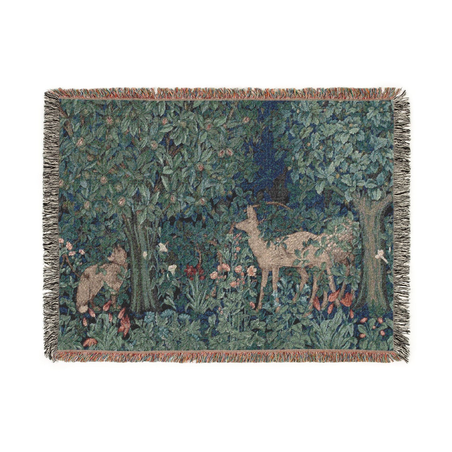 Decorative rug with deer and nature design on a white background