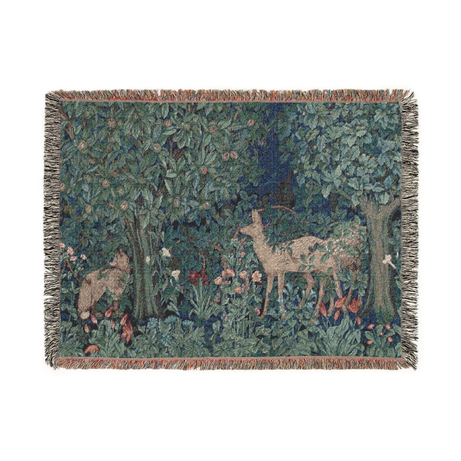 Decorative rug with deer and nature design on a white background