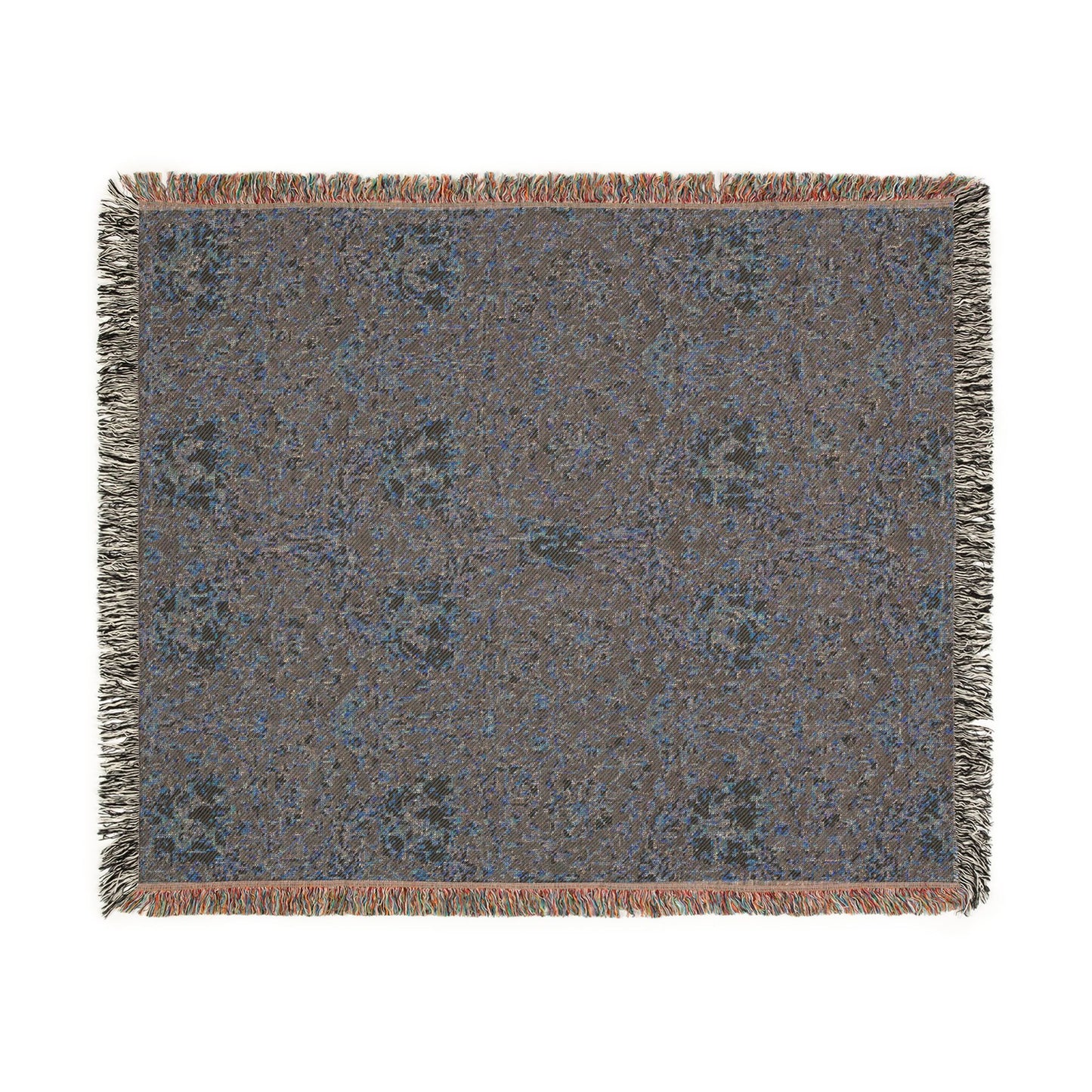 Woven blanket with a pattern on a white background