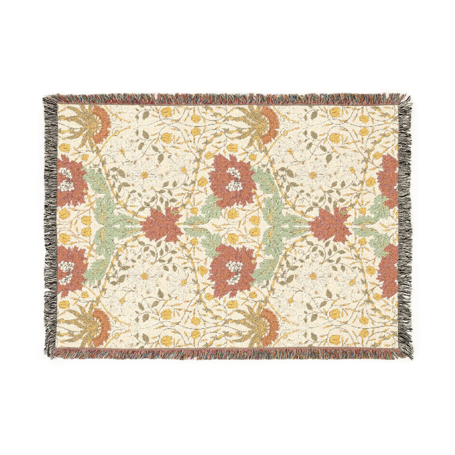 Floral patterned throw blanket with a white background