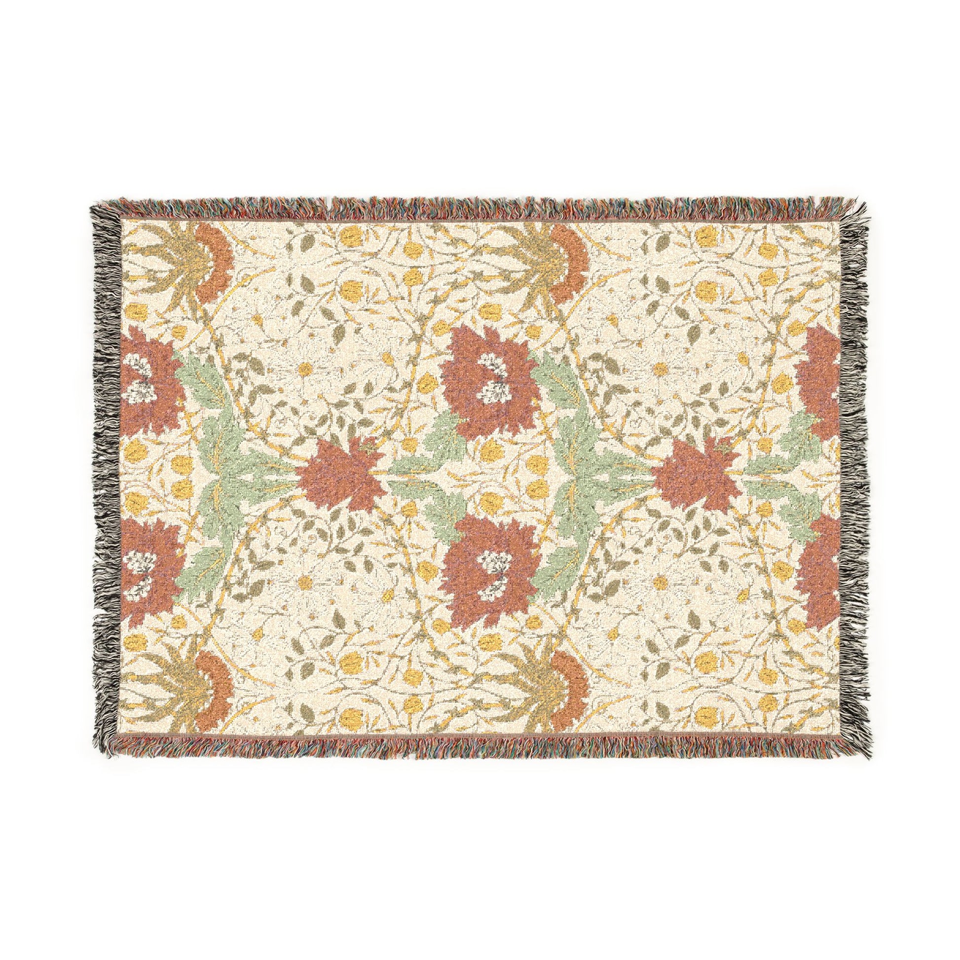 Floral patterned throw blanket with a white background