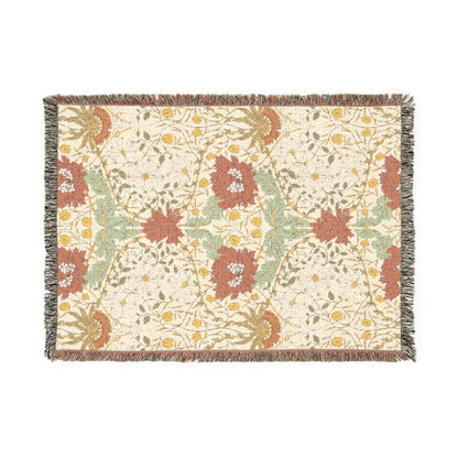 Floral patterned throw blanket with a white background