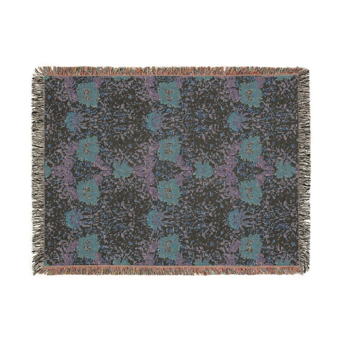 Floral patterned throw blanket on a white background