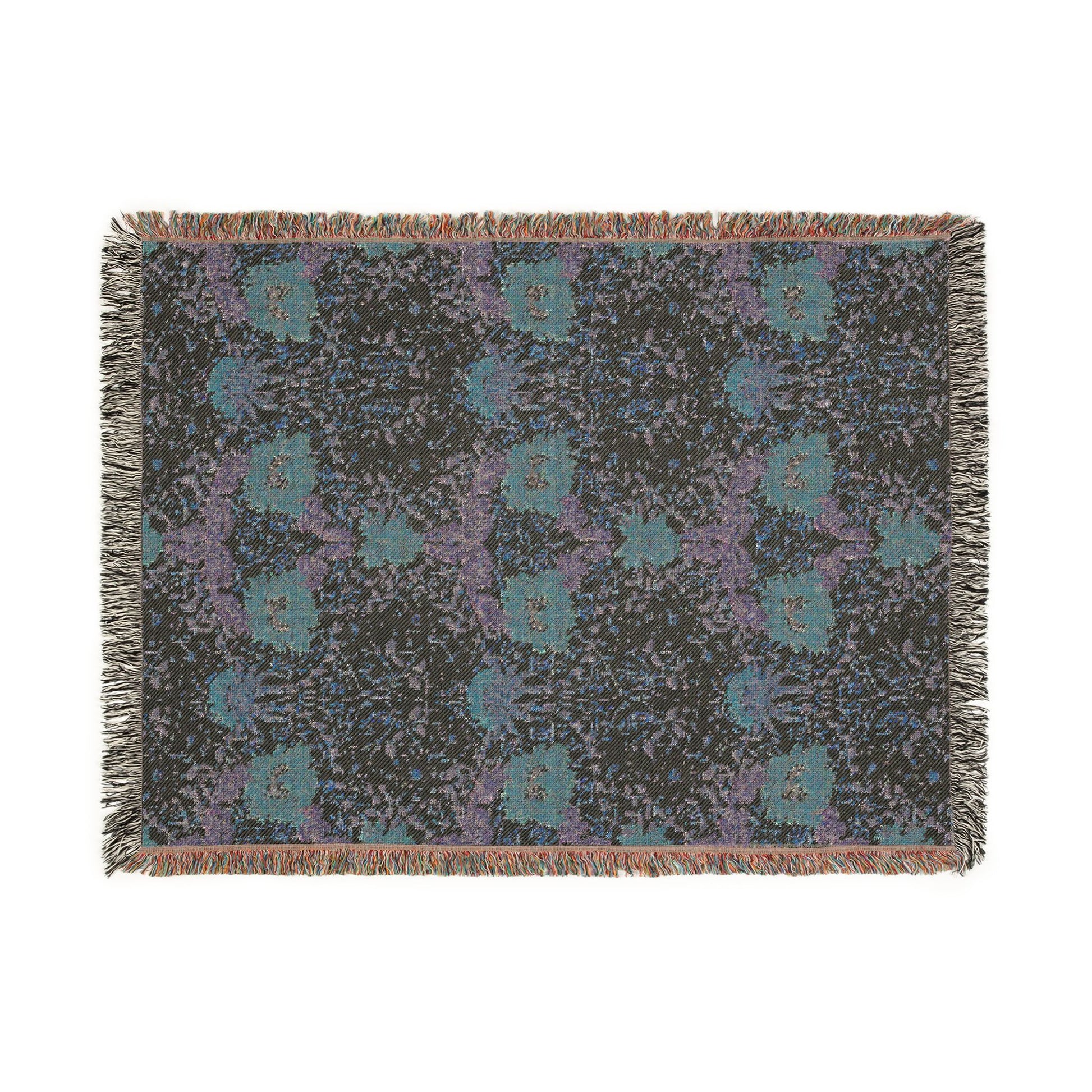 Floral patterned throw blanket on a white background