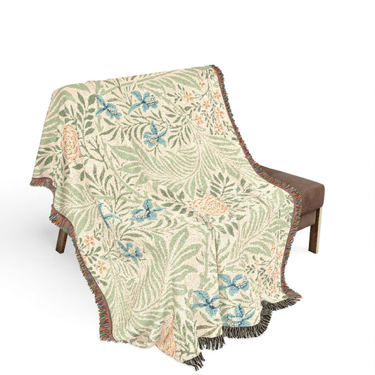 Woven Cotton Blanket inspired by William Morris - Larkspur Collection (Fern)