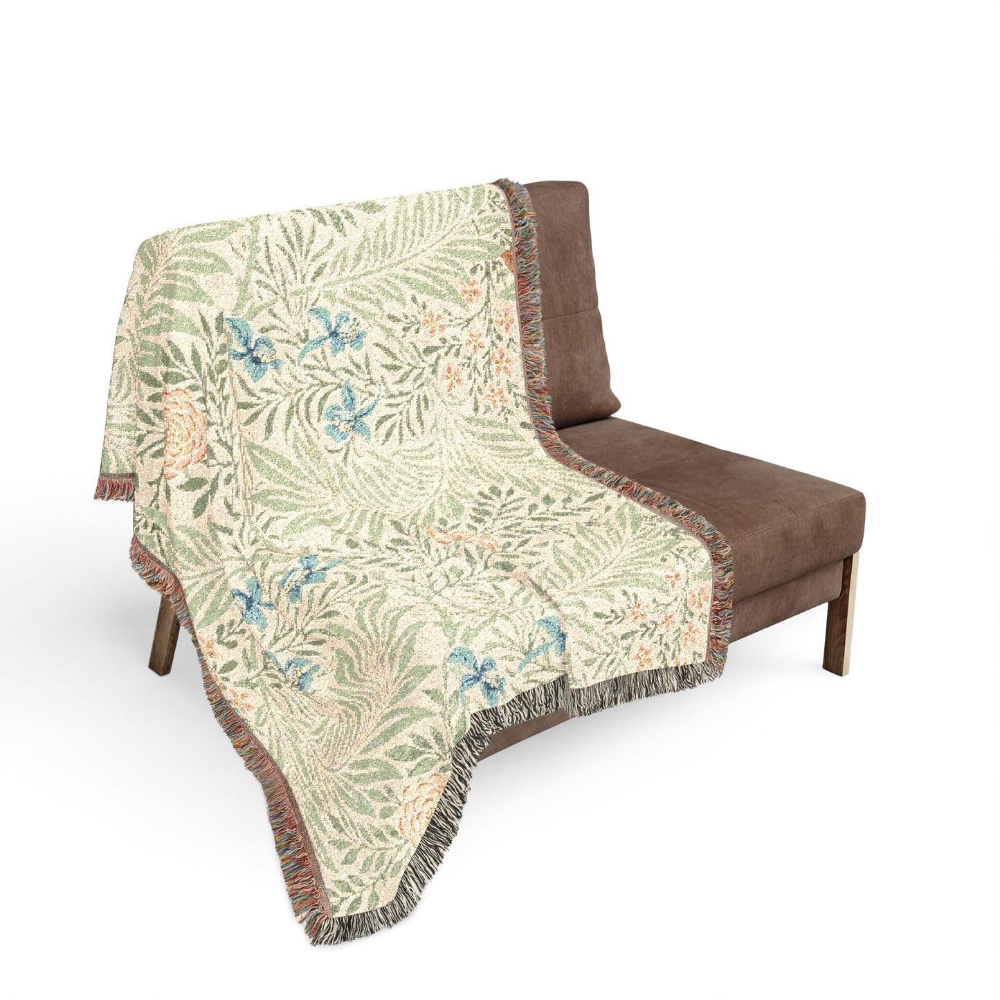 Woven Cotton Blanket inspired by William Morris - Larkspur Collection (Fern)