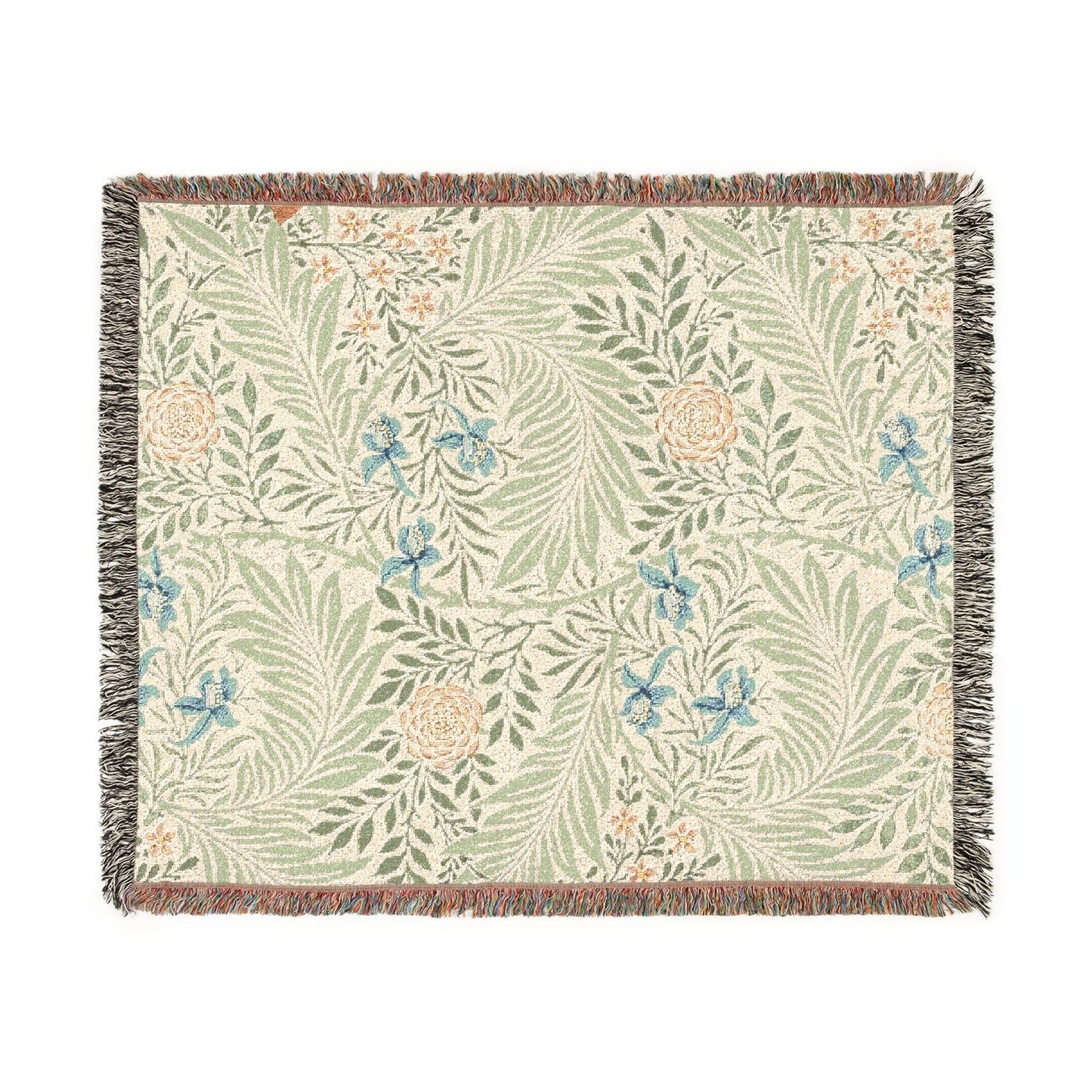 Woven Cotton Blanket inspired by William Morris - Larkspur Collection (Fern)
