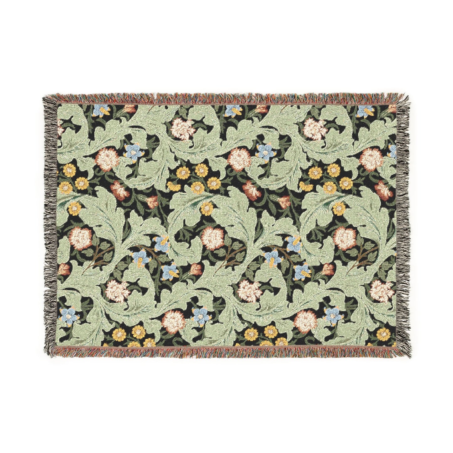 Floral patterned throw blanket on a white background