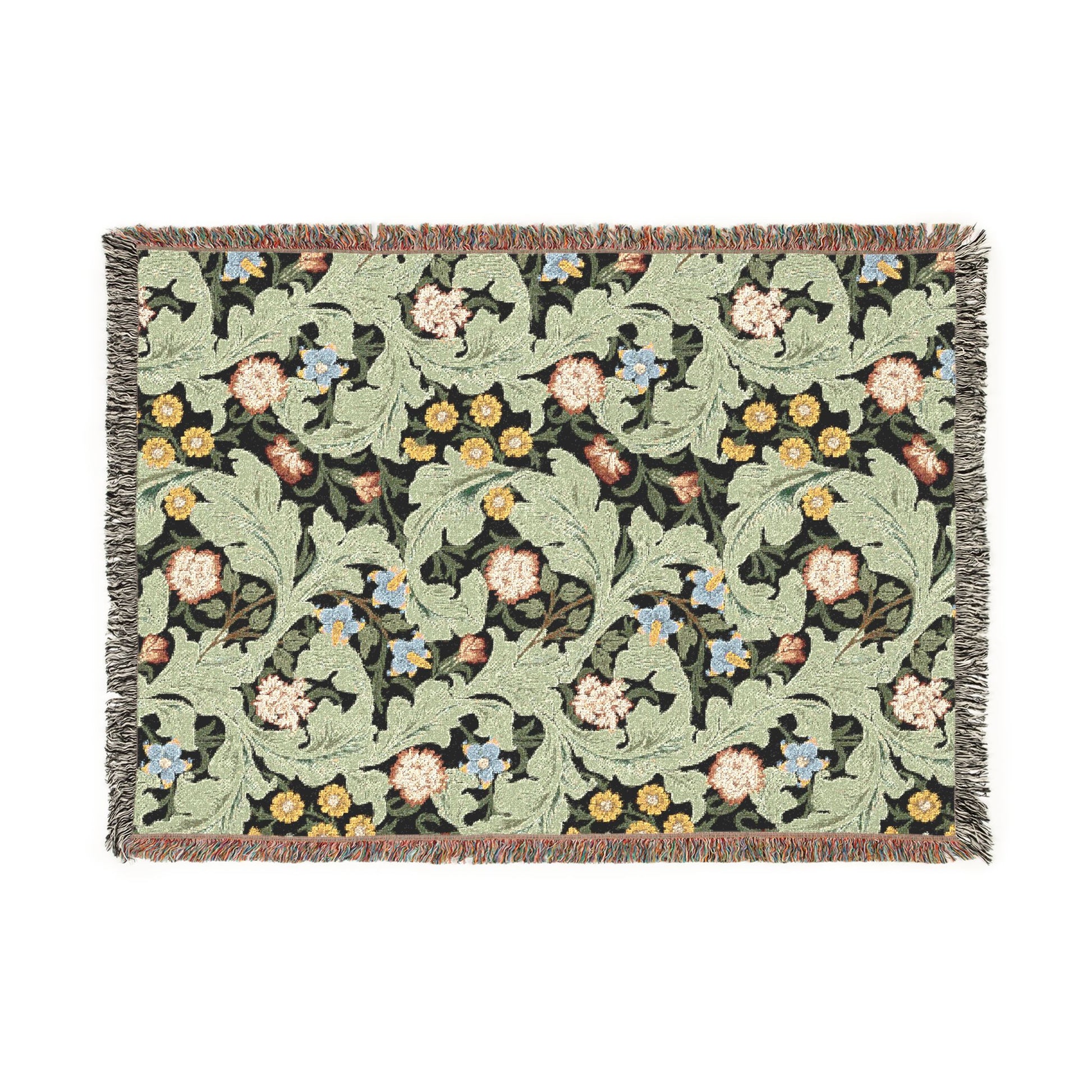 Floral patterned throw blanket on a white background