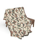 Floral patterned throw blanket draped over a chair on a white background