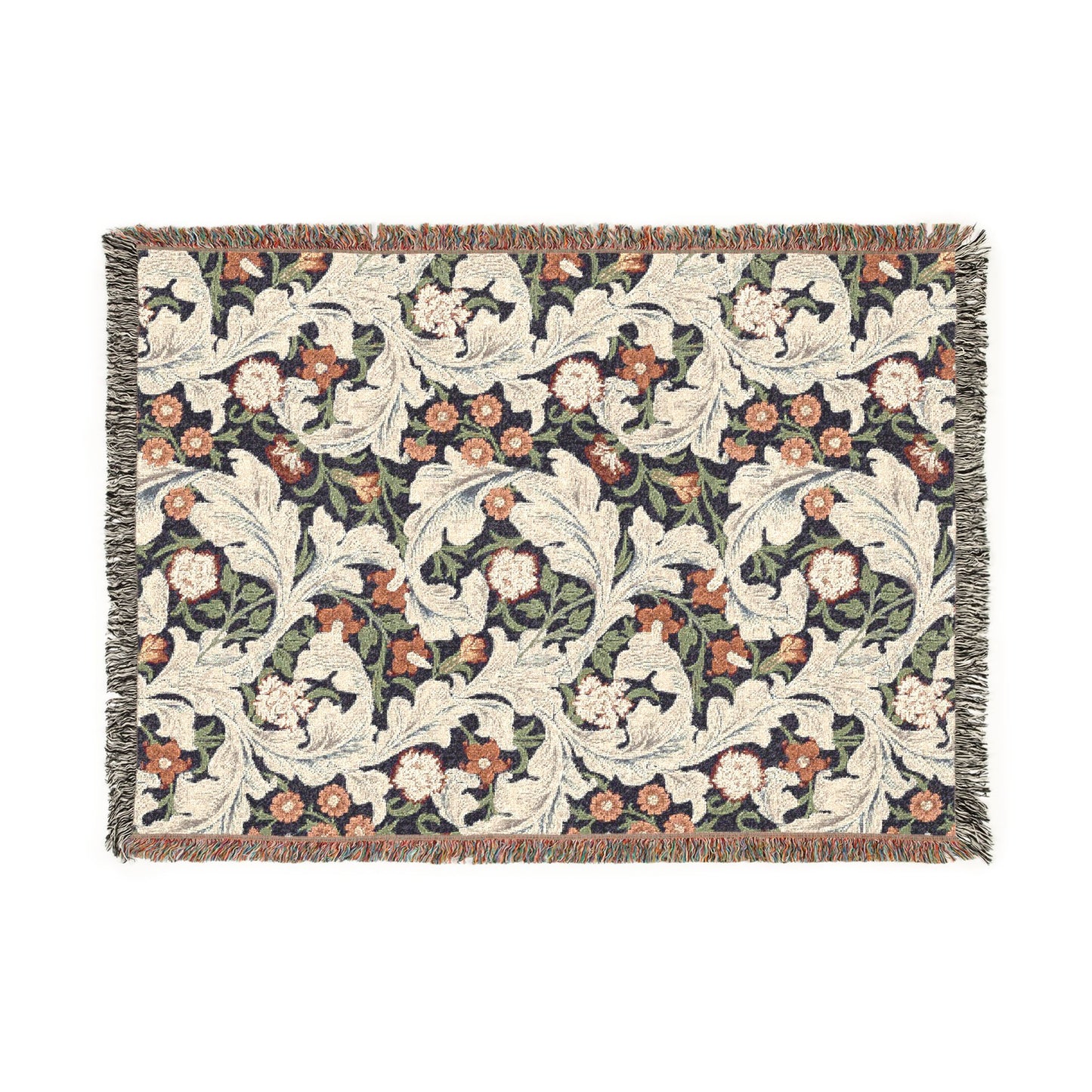 Decorative throw blanket with floral pattern on a white background