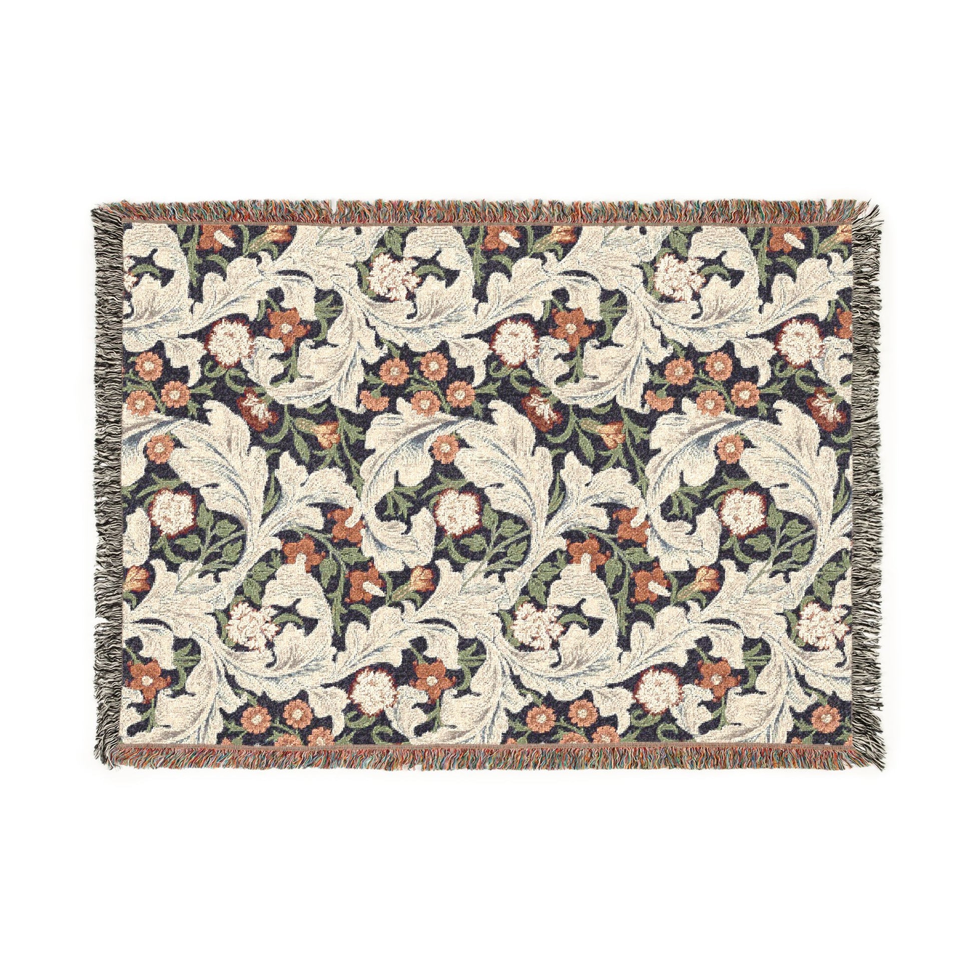 Decorative throw blanket with floral pattern on a white background