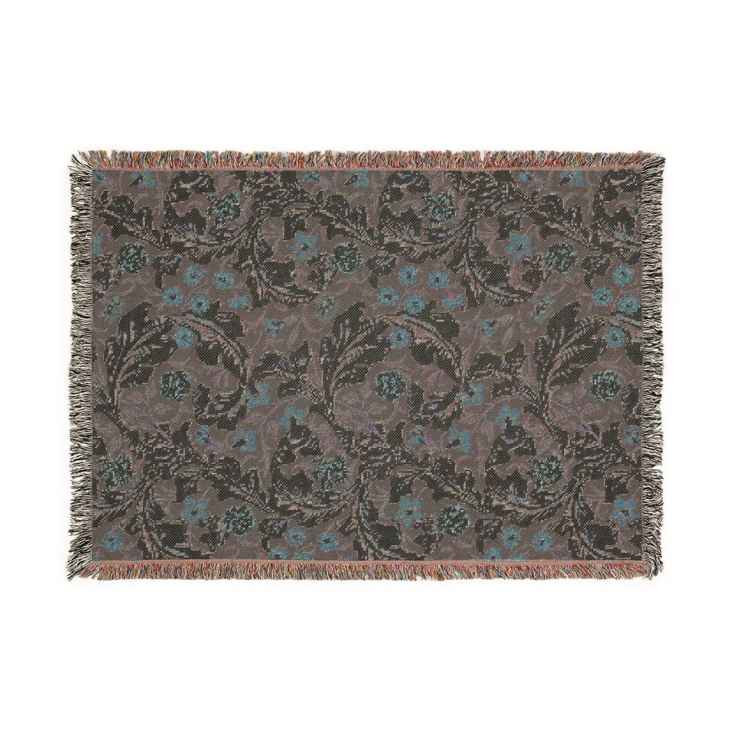Floral patterned throw blanket on a white background