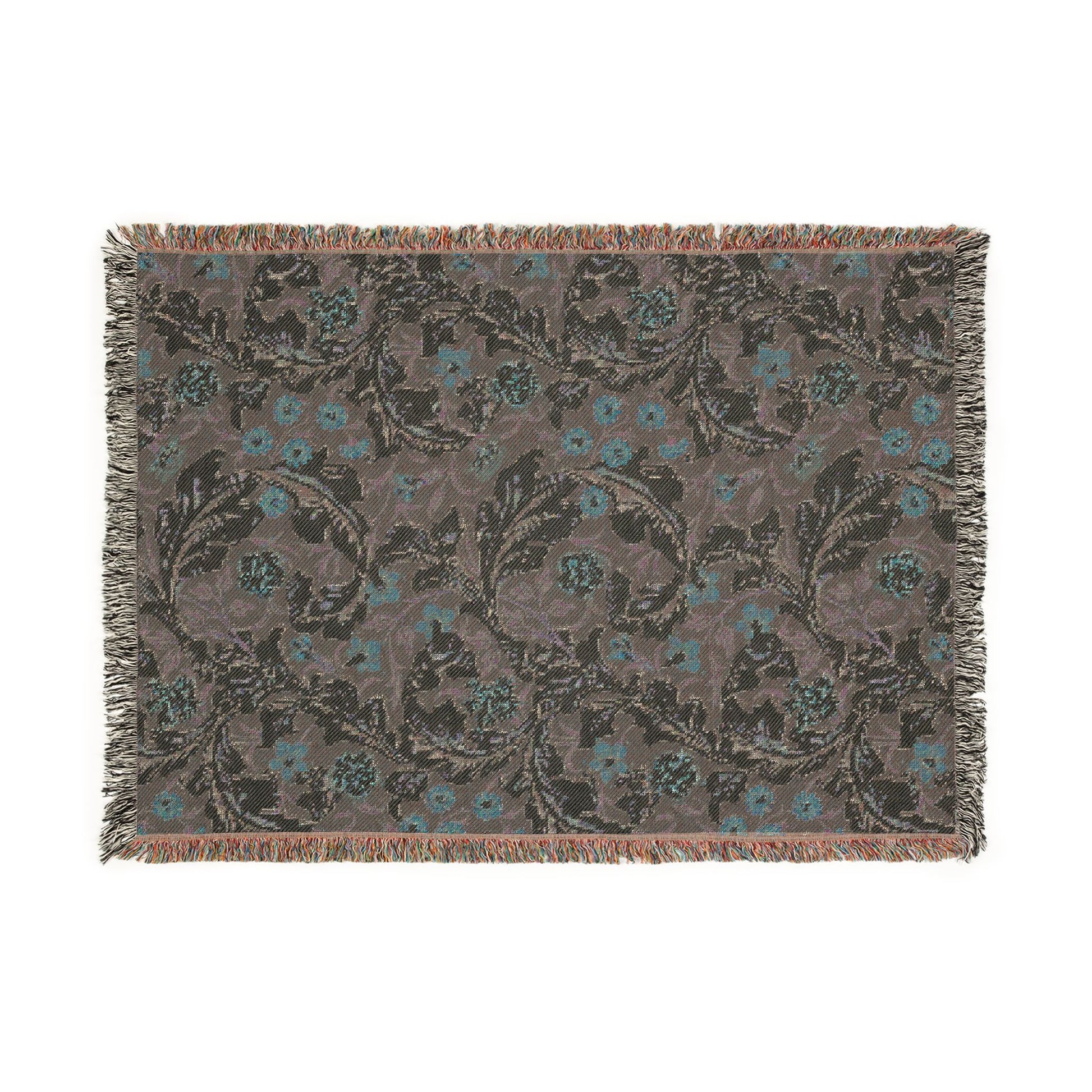 Floral patterned throw blanket on a white background