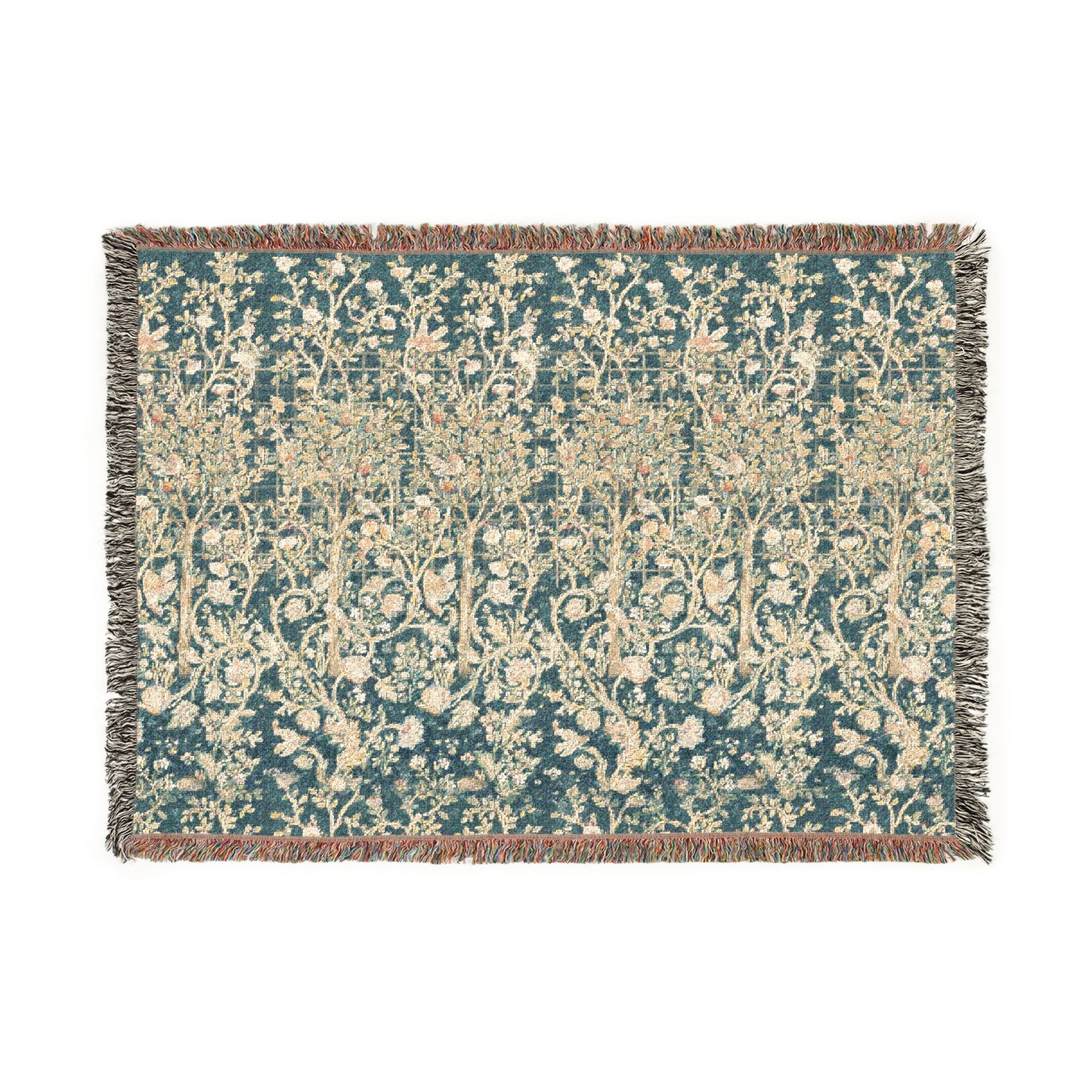 Decorative throw blanket with intricate pattern on a white background