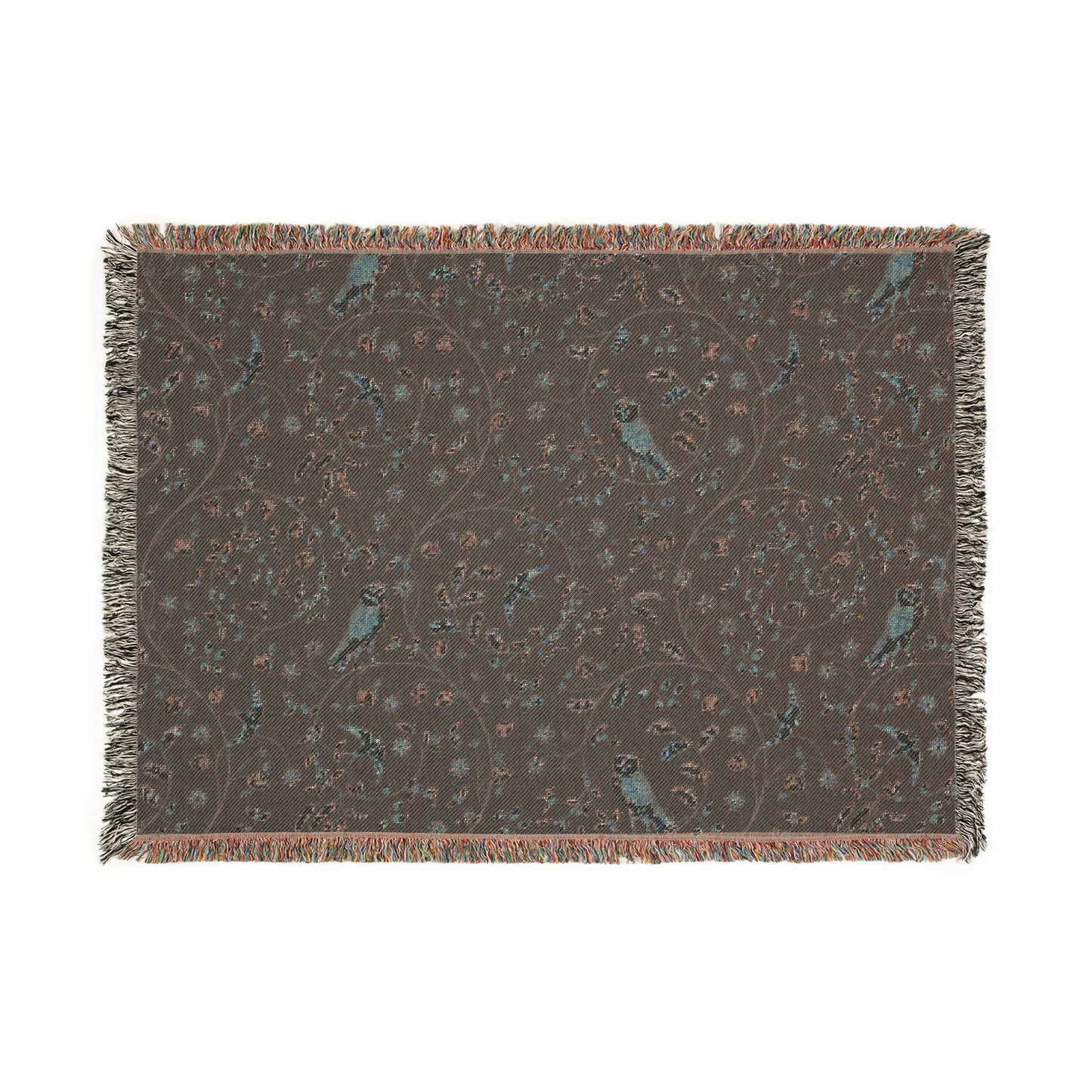 Decorative throw blanket with a pattern on a white background