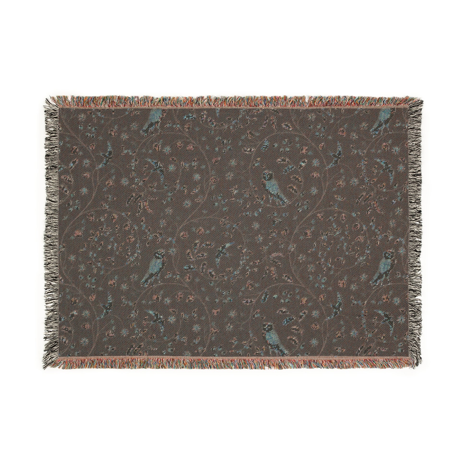 Decorative throw blanket with a pattern on a white background