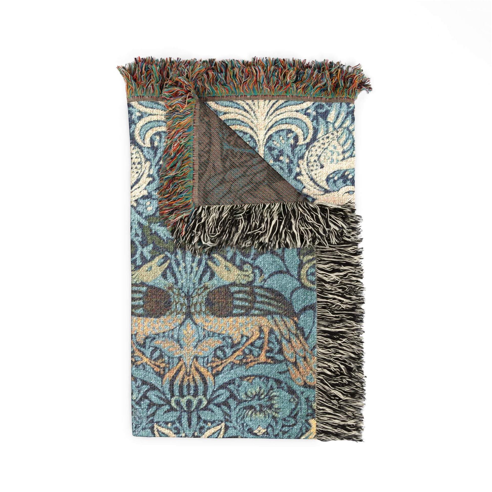 Woven Cotton Blanket inspired by William Morris & Co in a pattern called Peacock and Dragon Collection