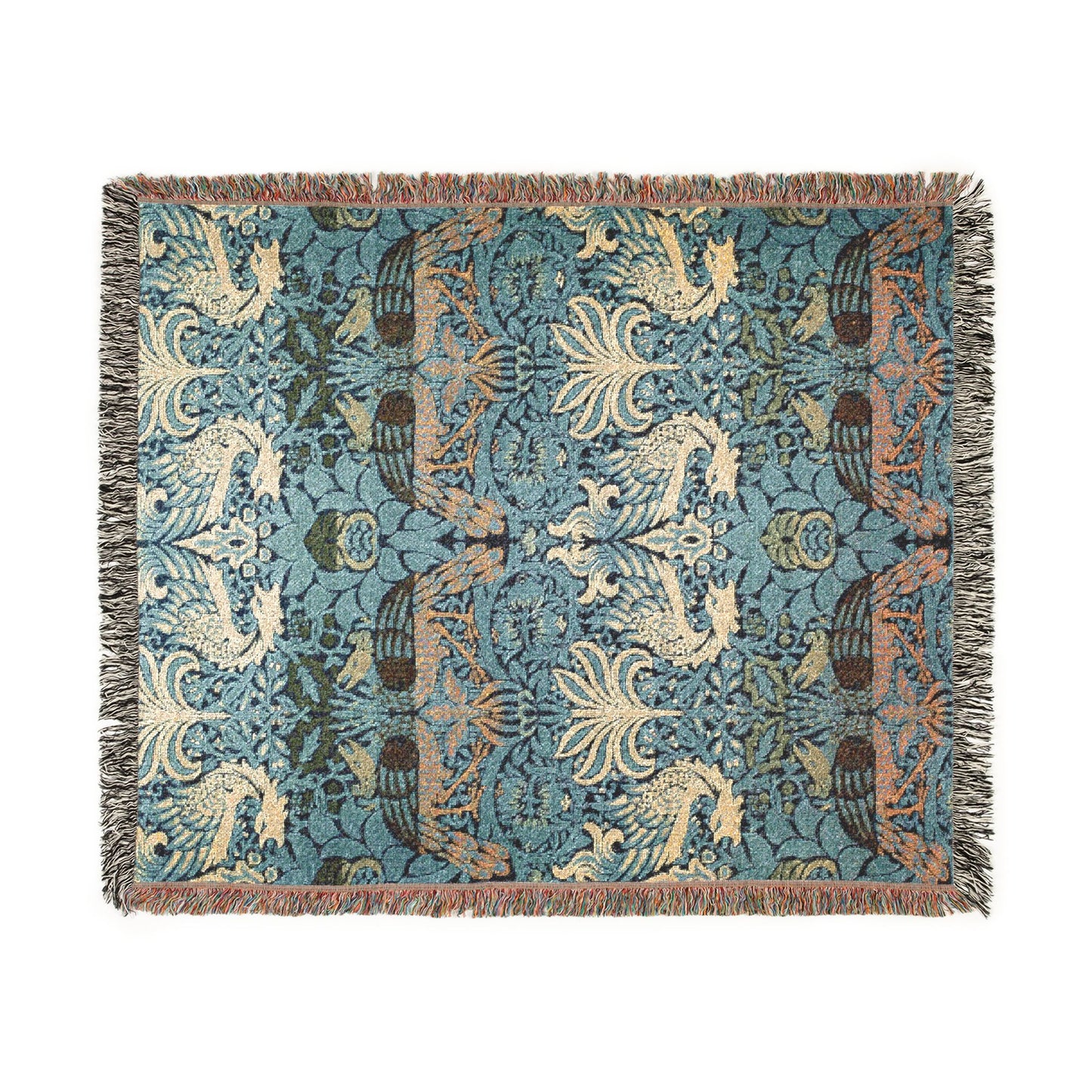 Woven Cotton Blanket inspired by William Morris & Co in a pattern called Peacock and Dragon Collection
