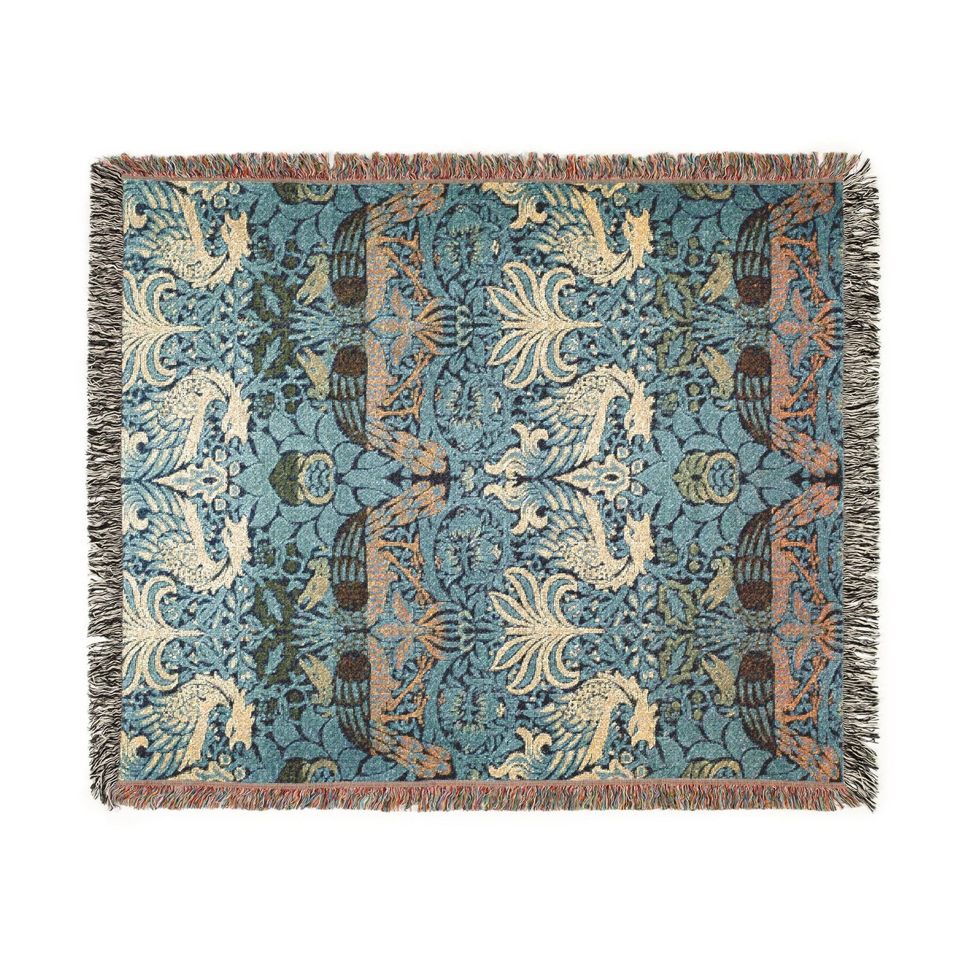 Woven Cotton Blanket inspired by William Morris & Co in a pattern called Peacock and Dragon Collection