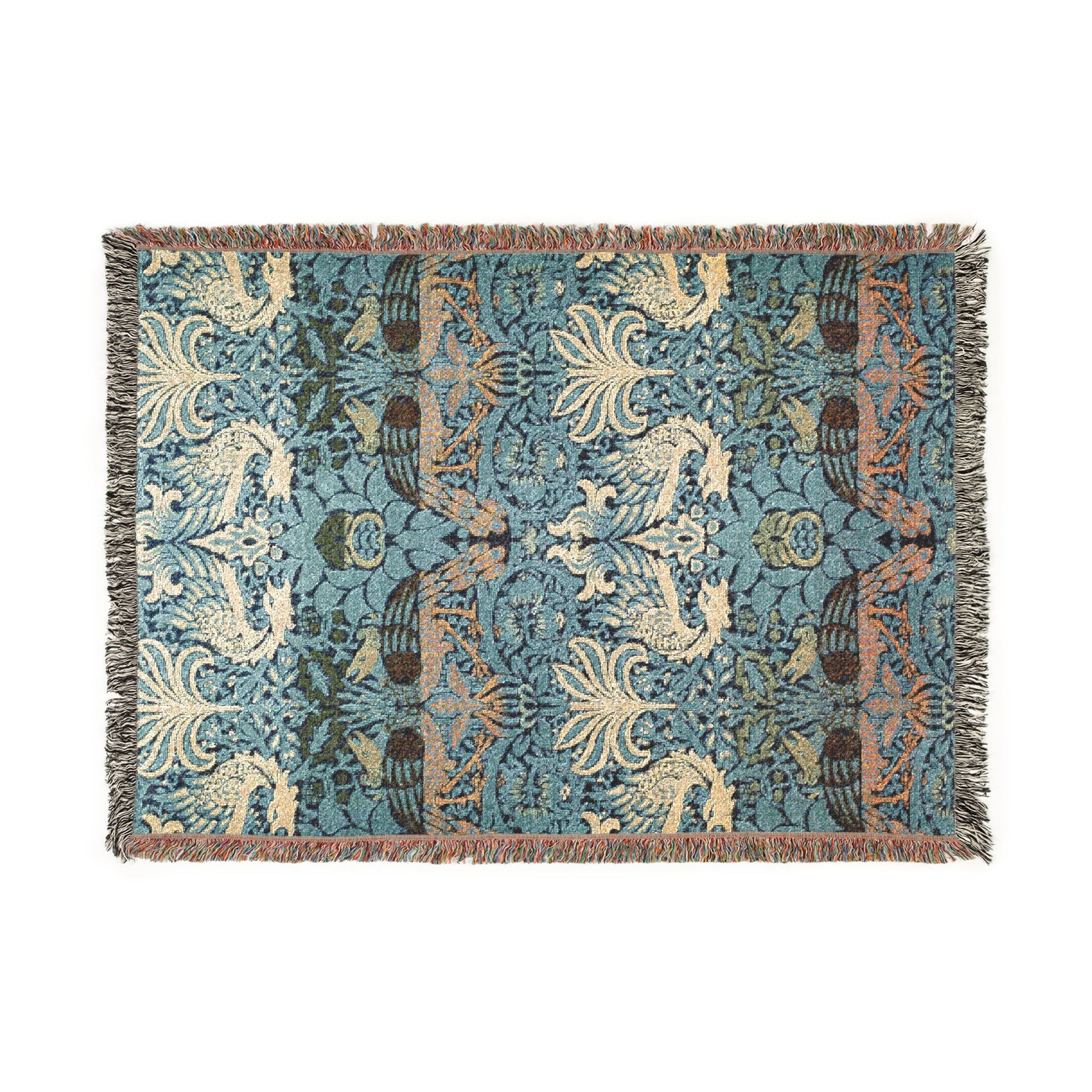 Woven Cotton Blanket inspired by William Morris & Co in a pattern called Peacock and Dragon Collection