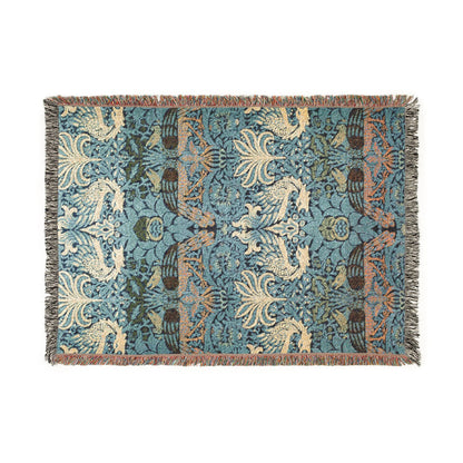 Woven Cotton Blanket inspired by William Morris & Co in a pattern called Peacock and Dragon Collection