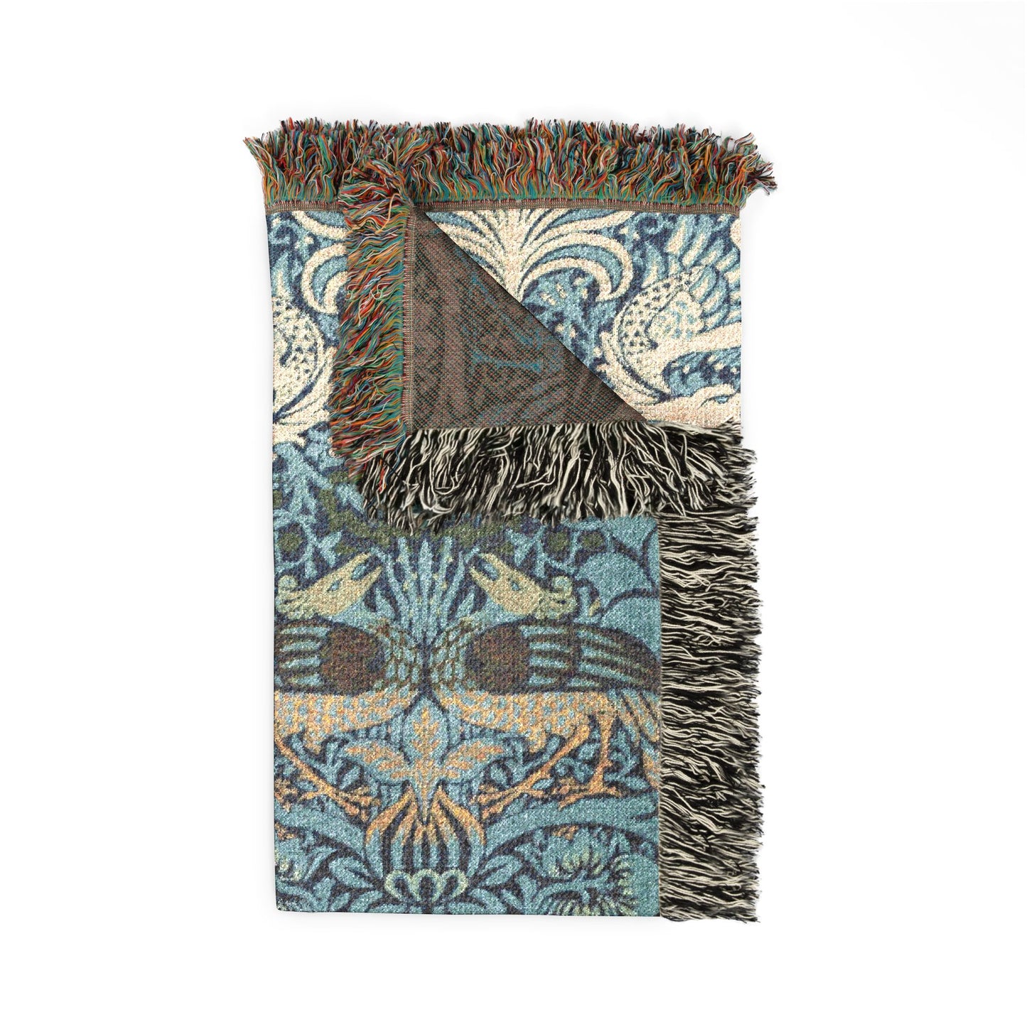Woven Cotton Blanket inspired by William Morris & Co in a pattern called Peacock and Dragon Collection