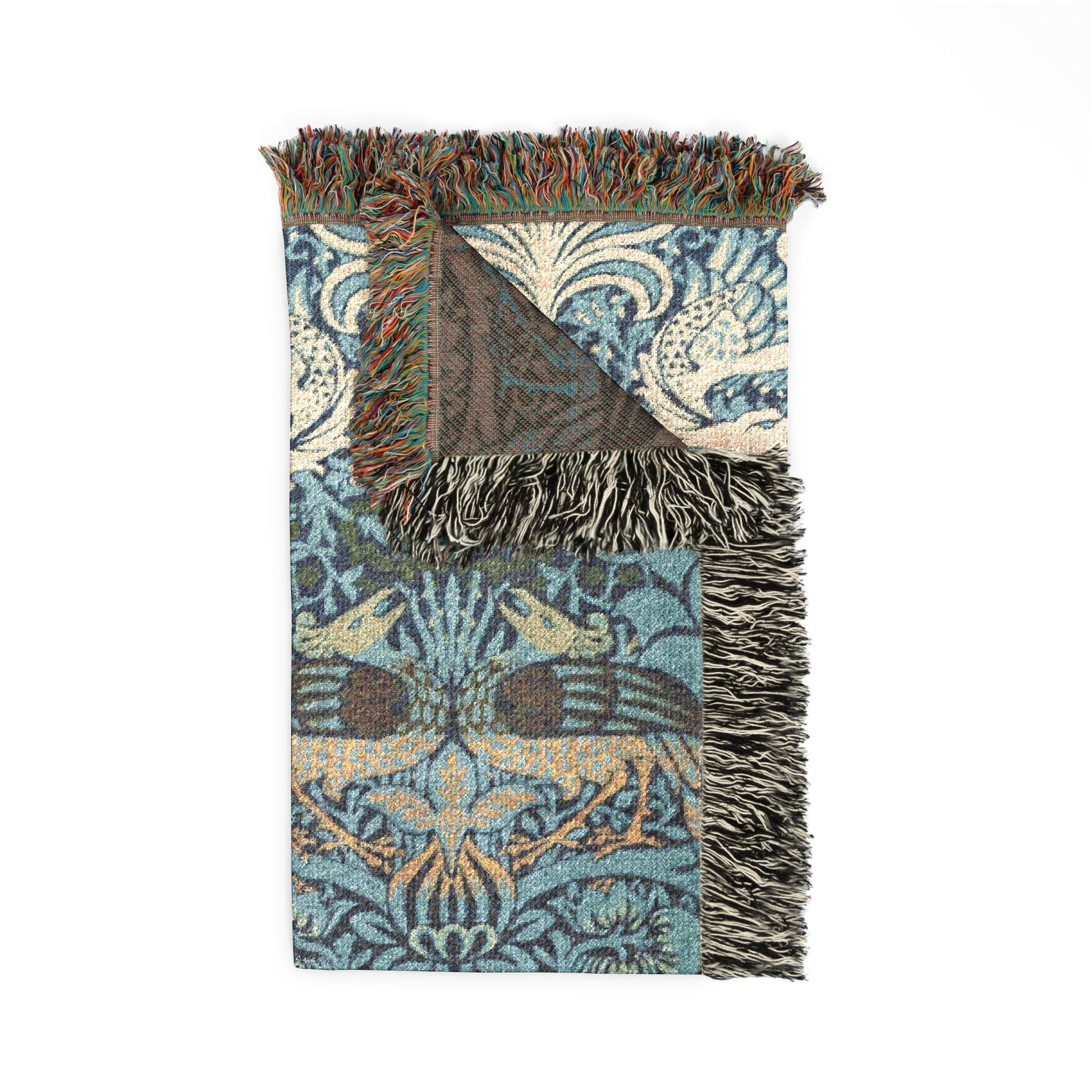 Woven Cotton Blanket inspired by William Morris & Co in a pattern called Peacock and Dragon Collection