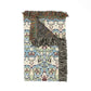 Decorative throw blanket with intricate pattern and fringes on a white background