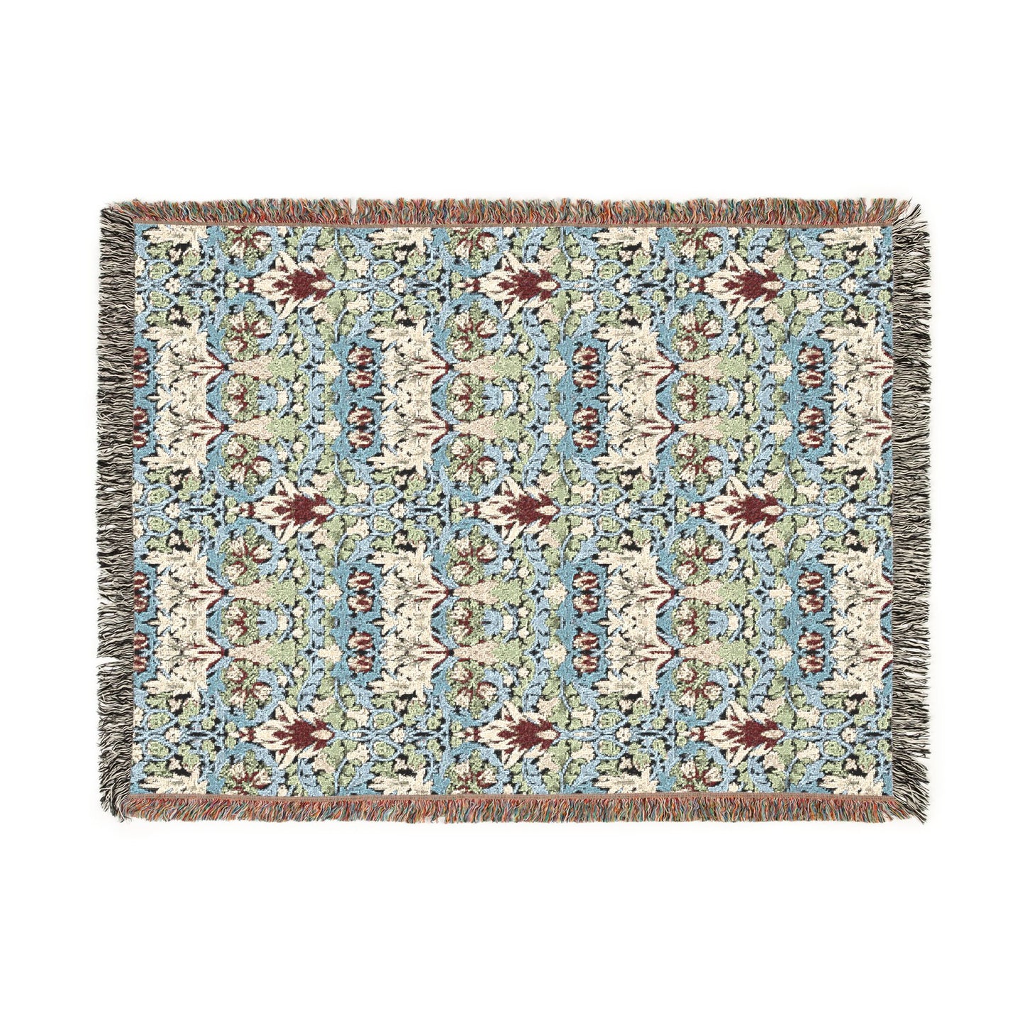 Decorative throw blanket with a geometric pattern on a white background