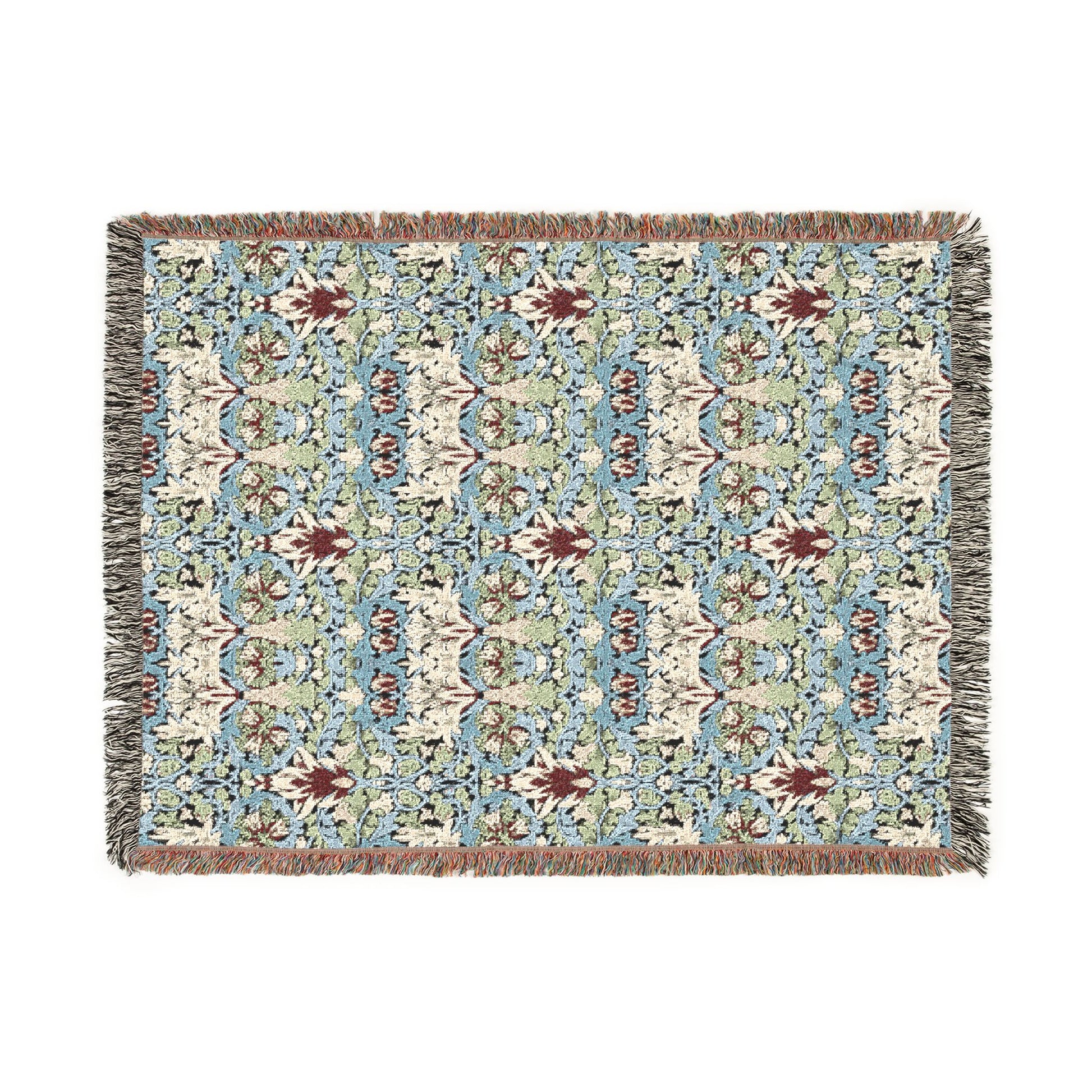 Decorative throw blanket with a geometric pattern on a white background