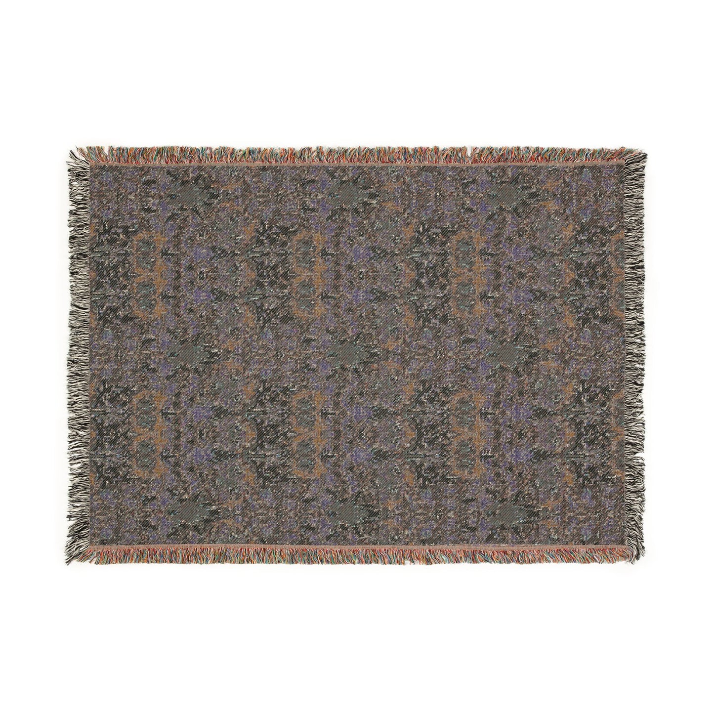 Woven blanket with a pattern on a white background