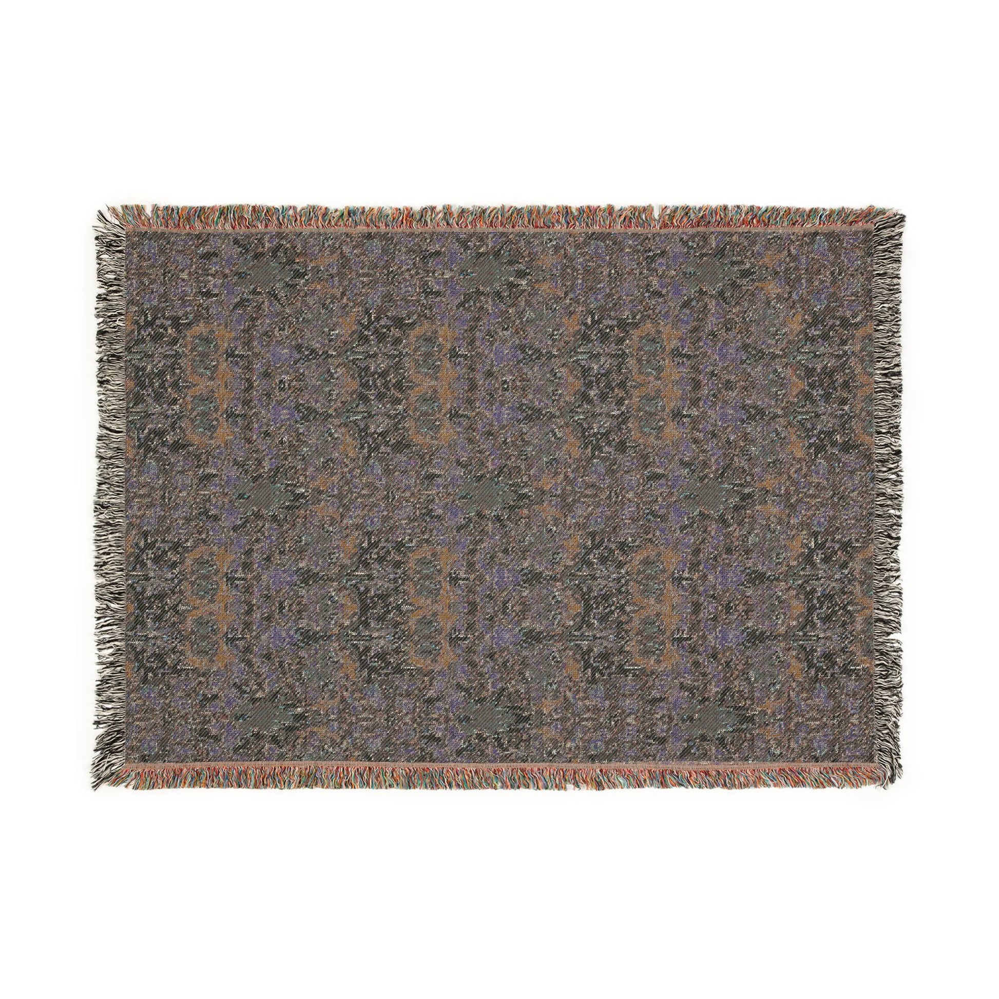 Woven blanket with a pattern on a white background