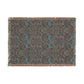 Patterned rug with blue and brown design on a white background
