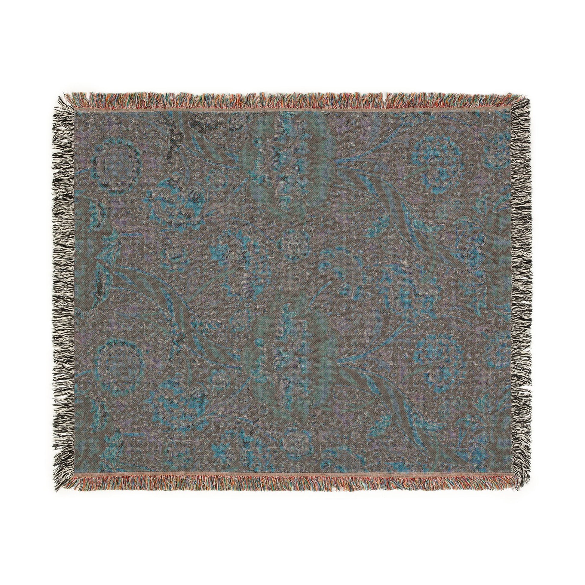 Floral patterned throw blanket on a white background