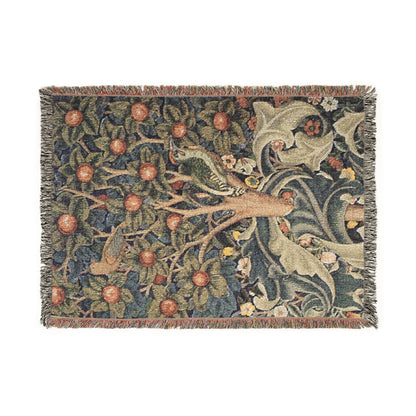 Decorative tapestry with nature-themed design on a white background