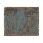 Woven blanket with artistic depiction of figures and nature on a brown background