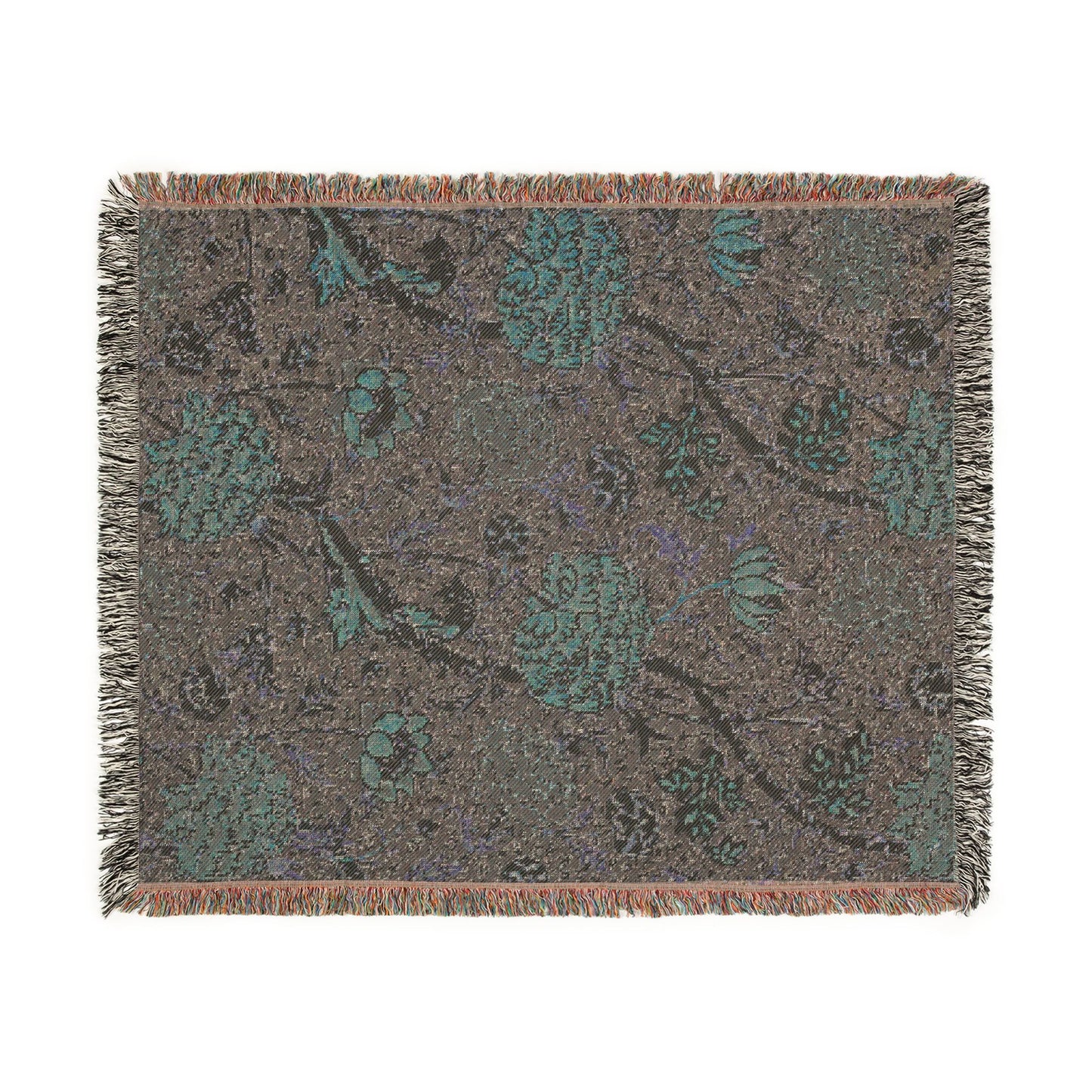 Floral patterned throw blanket on a white background