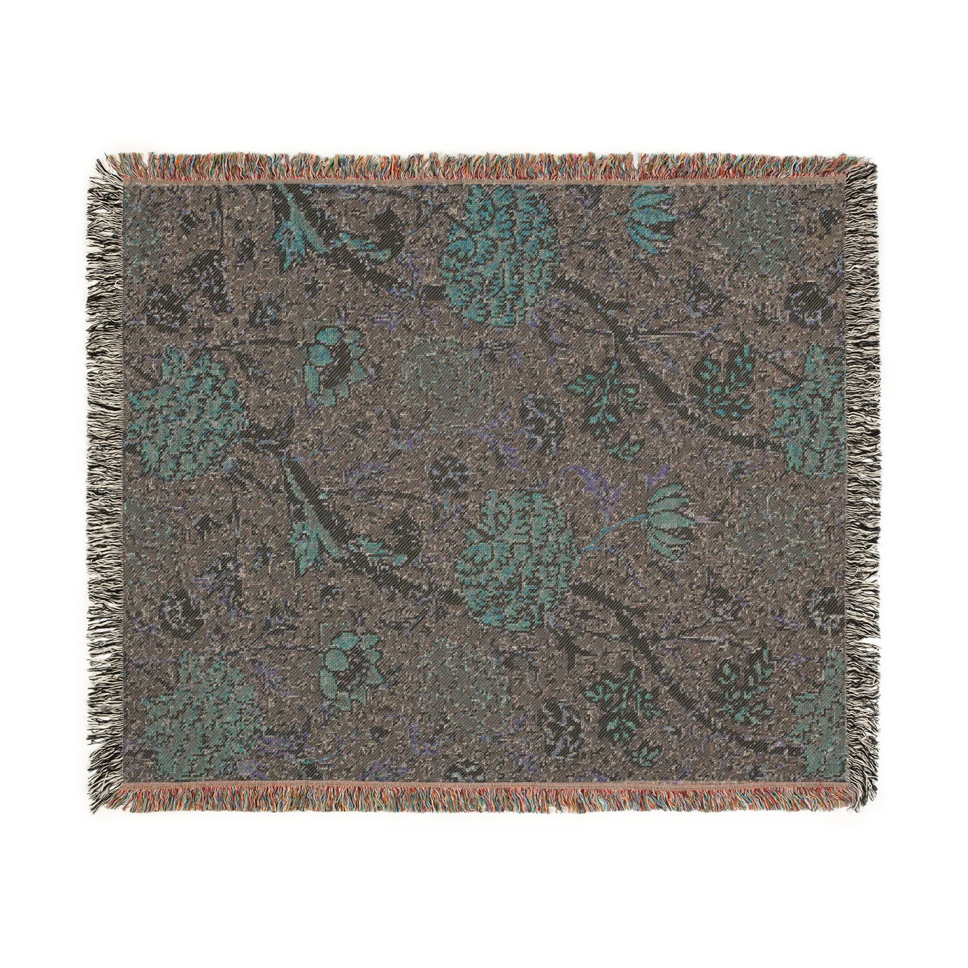 Floral patterned throw blanket on a white background