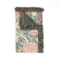 Floral patterned throw blanket with fringes on a white background