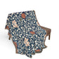 Floral patterned throw blanket draped over a chair on a white background