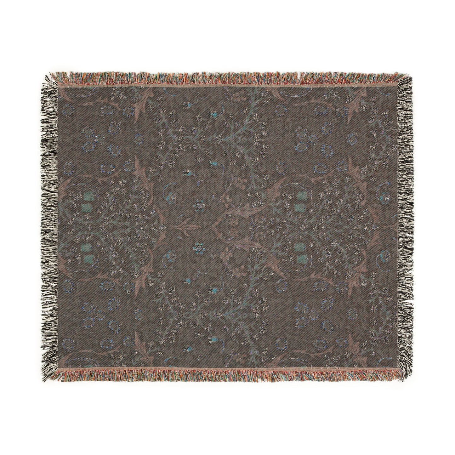 Decorative throw blanket with a pattern on a white background