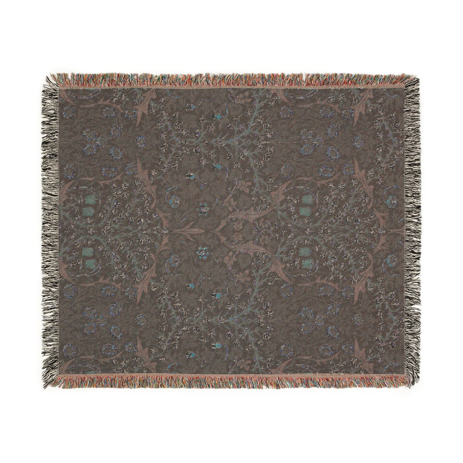 Decorative throw blanket with a pattern on a white background