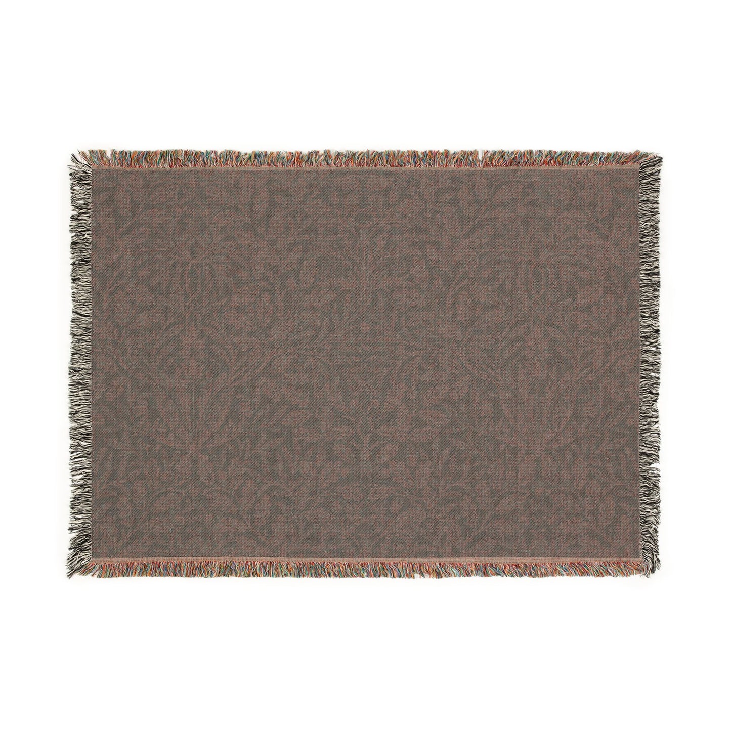 Brown woven blanket with a subtle pattern on a white background